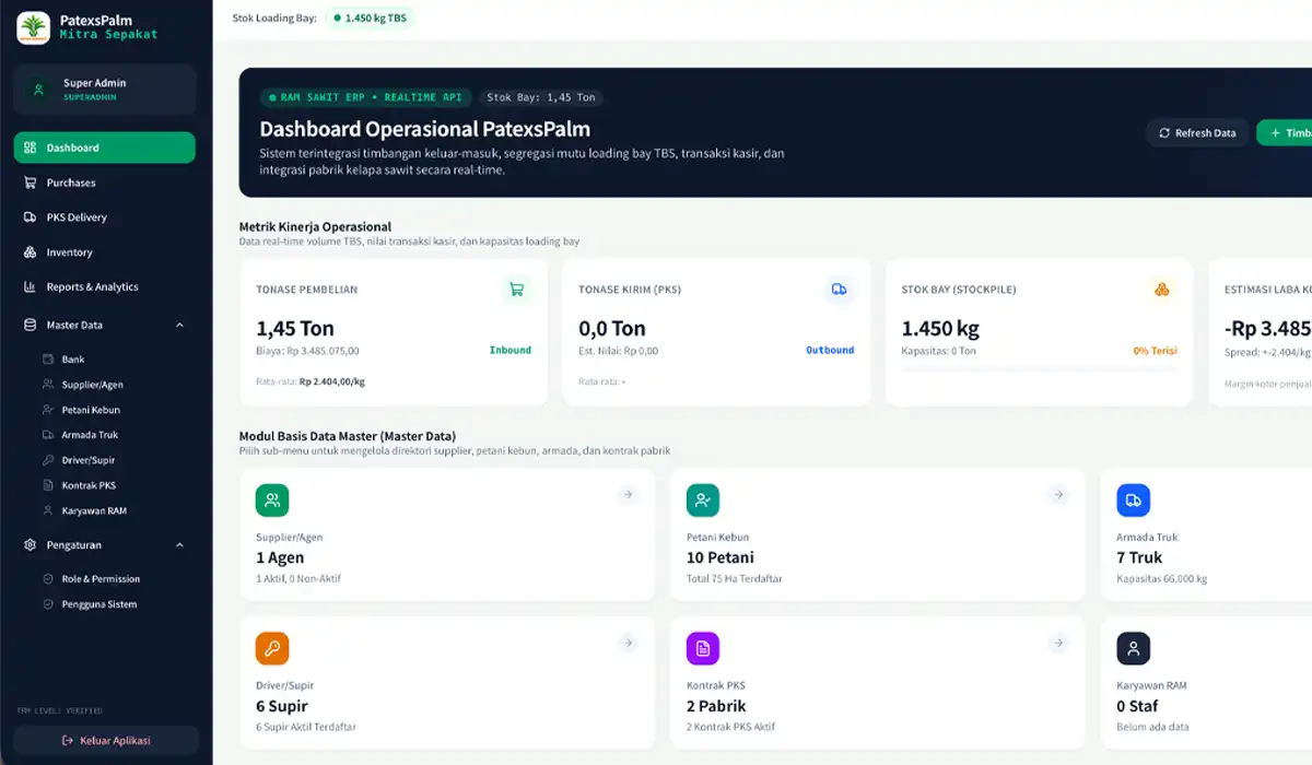 PatexsPalm – Aplikasi ERP RAM & Manajemen Sawit
